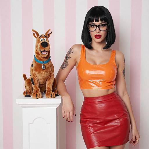 Stylish Woman with Scooby-Doo Plush