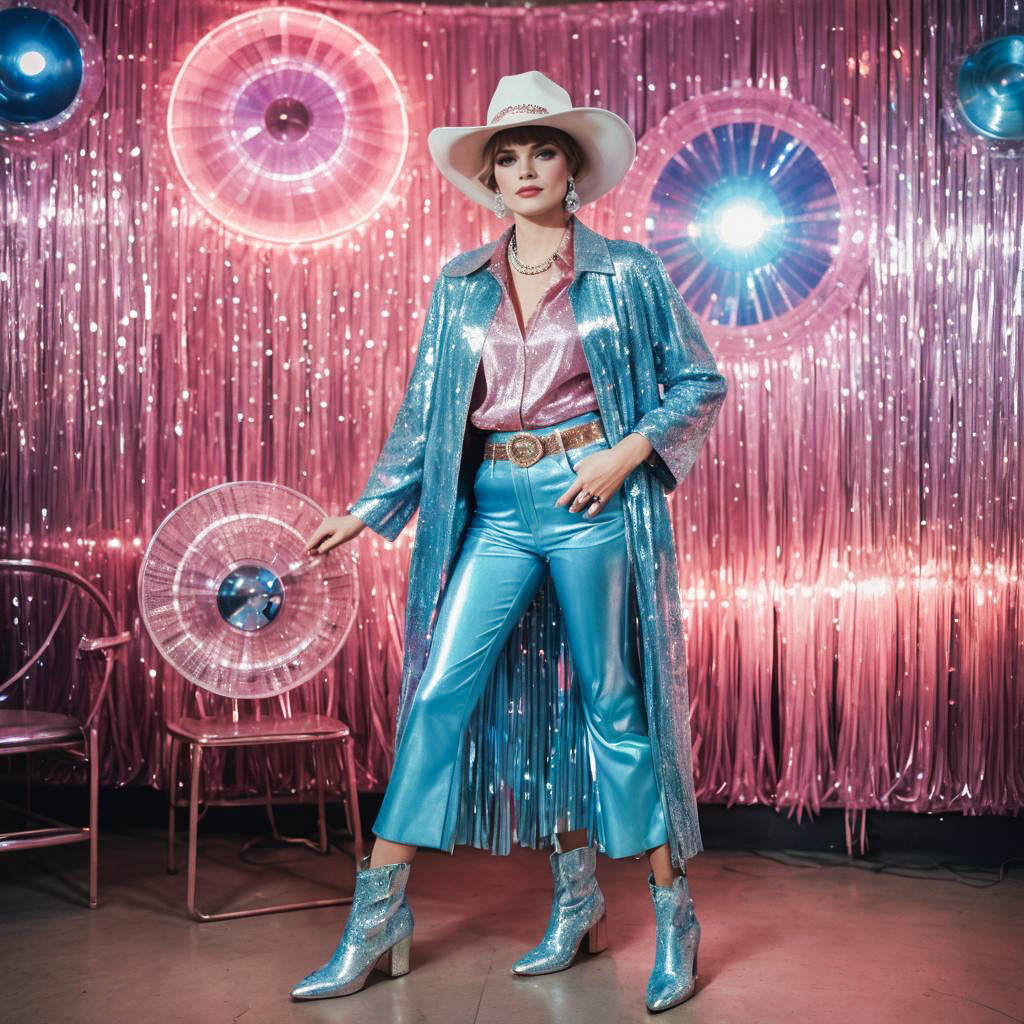 Vibrant 70s Disco Cowgirl Portrait