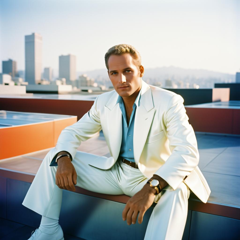 Paul Newman on a Futuristic Rooftop