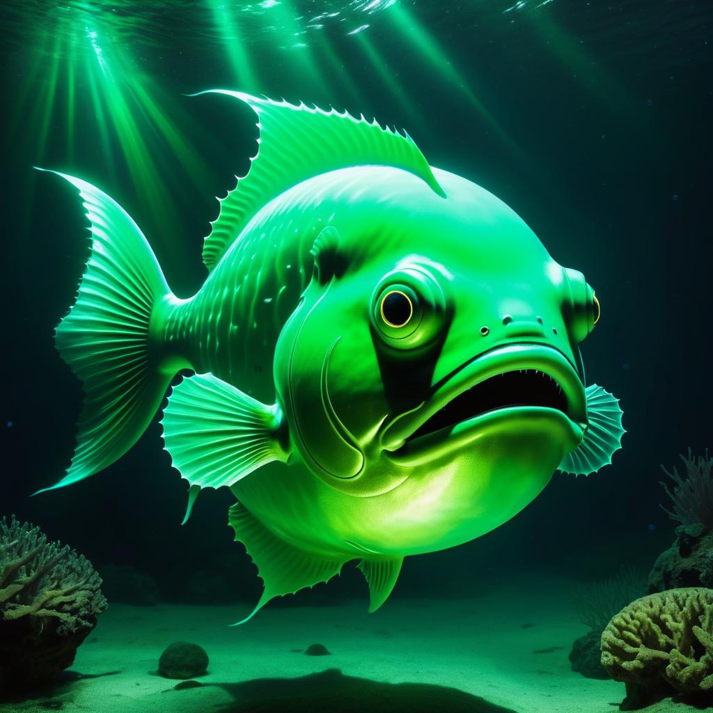 Glowing Green Anglerfish in Water