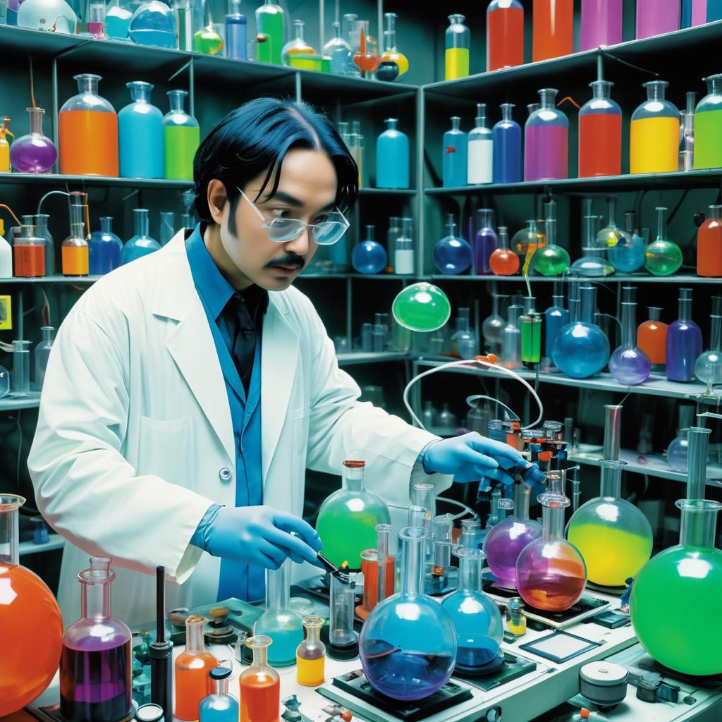 Cinematic Scientist in a Colorful Lab