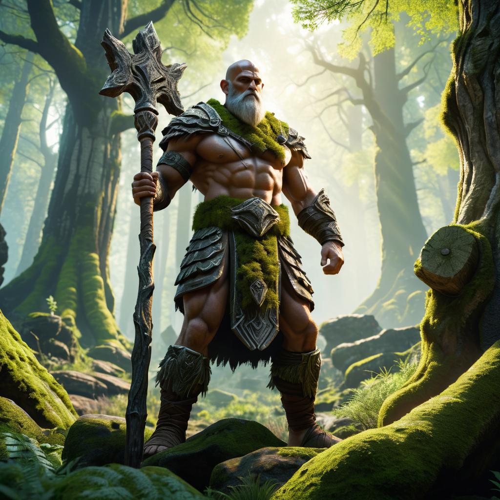 Epic Stone Giant Monk in Ancient Forest