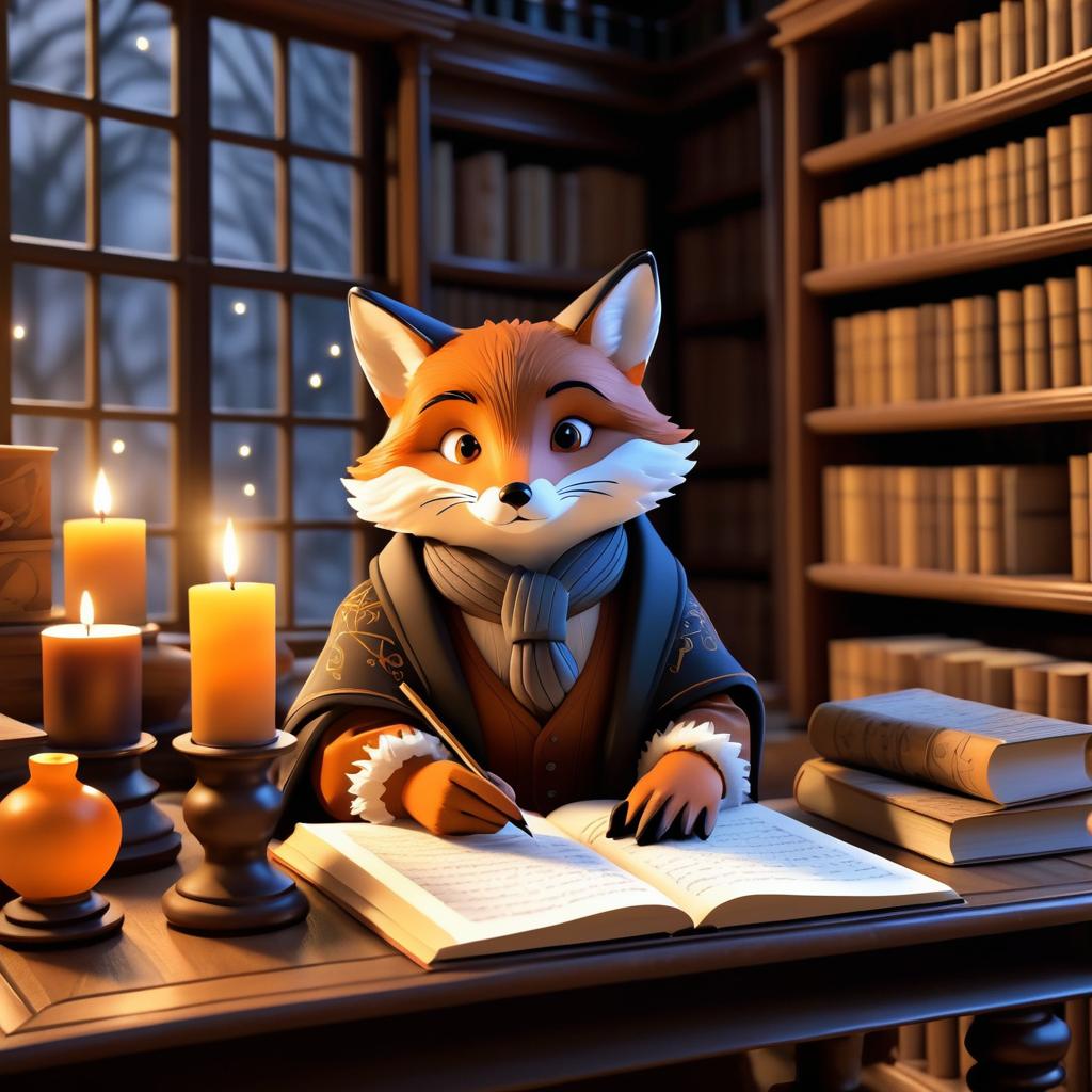 Whimsical Fox Writer in Cozy Study