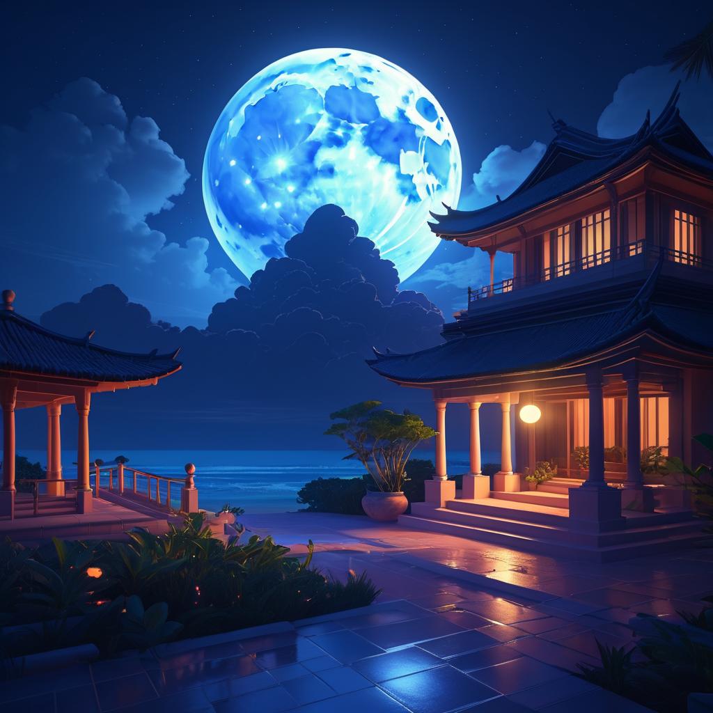 Surreal Moonlit Scene with Intricate Details