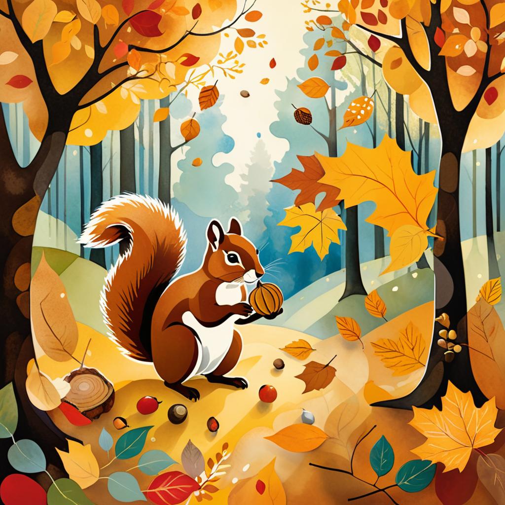 Chagall-Inspired Squirrel in Autumn Forest