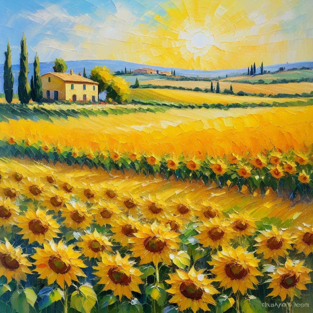 Impressionist Sunflower Field in Tuscany