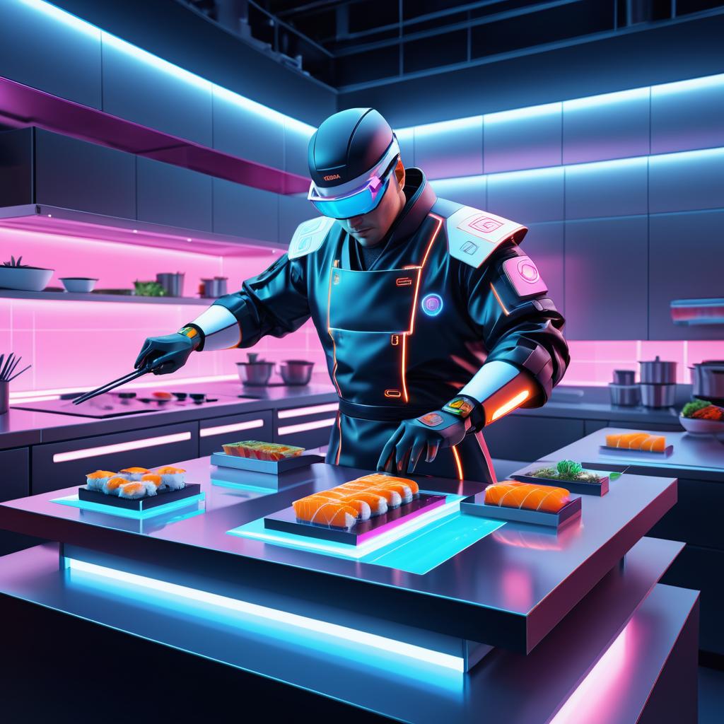 Futuristic Cyborg Chef Sushi Masterpiece