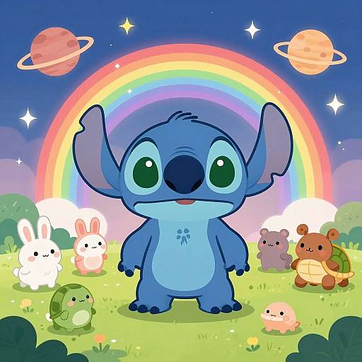 Friendly Blue Alien in Whimsical Field