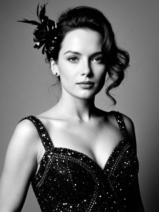Glamorous Woman in Beaded Gala Dress