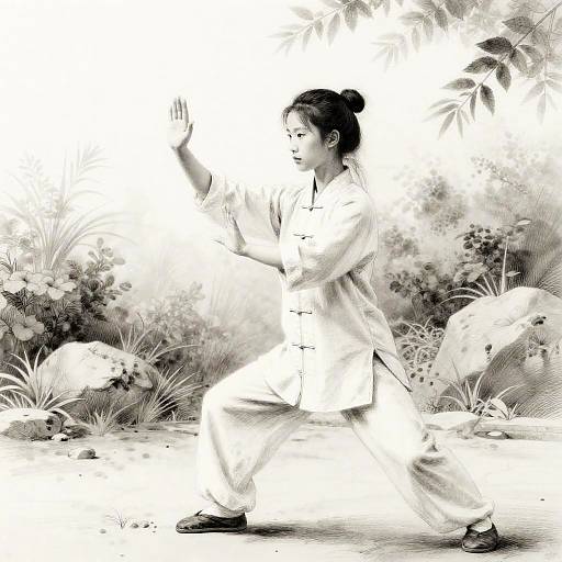 Young Woman Practicing Tai Chi in Garden