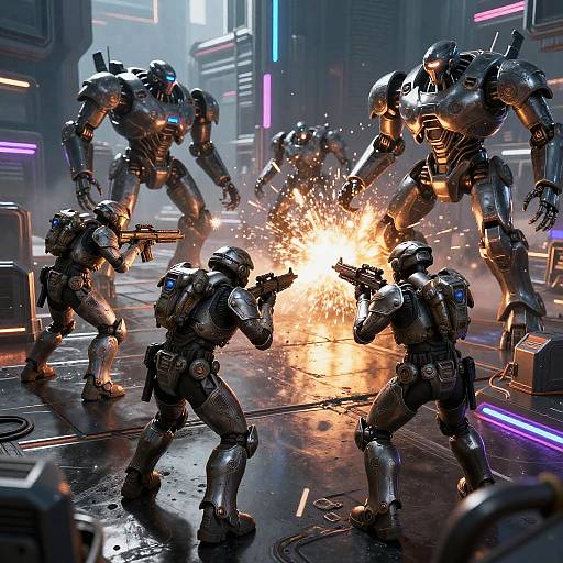 Futuristic Battle in Neon Dystopia