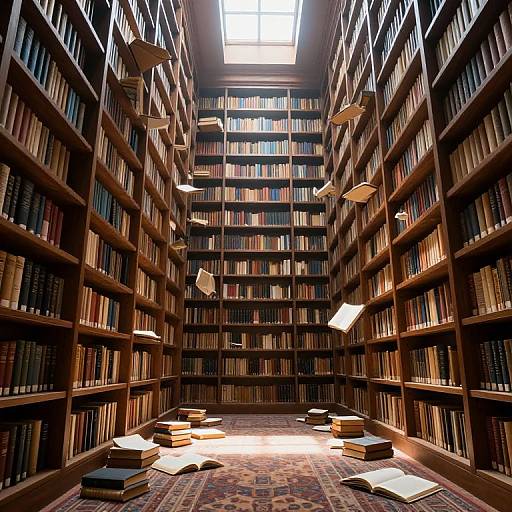 Surreal Floating Books in Library