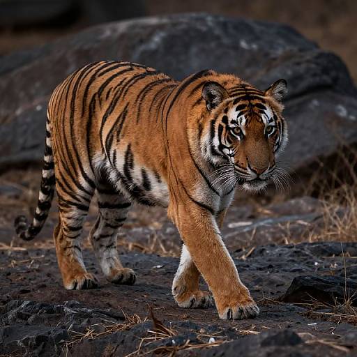 Tiger Stalking Prey at Dusk
