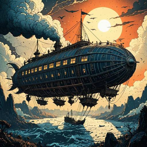 Vintage Steampunk Airship at Dawn