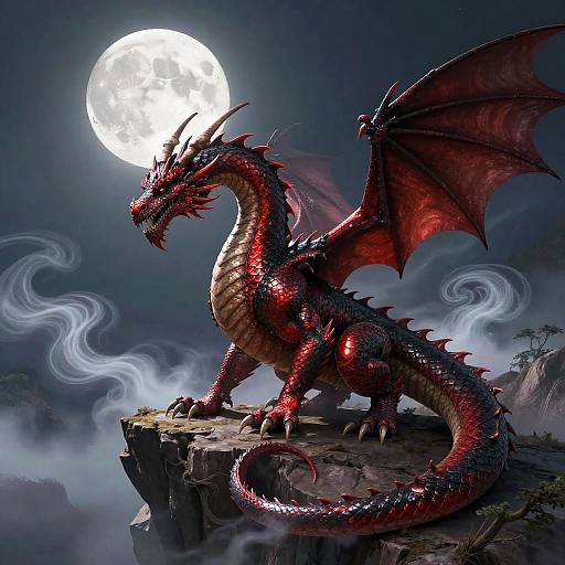 Sexy Dragon Posing Moonlit Cliff