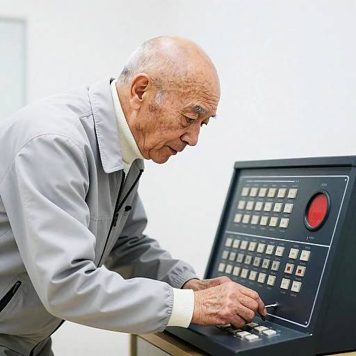 Elderly Man Operating Electronic Control Panel