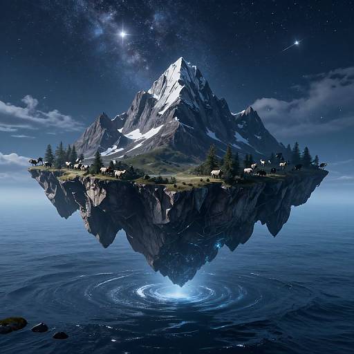 Floating Mountains in Starry Skies