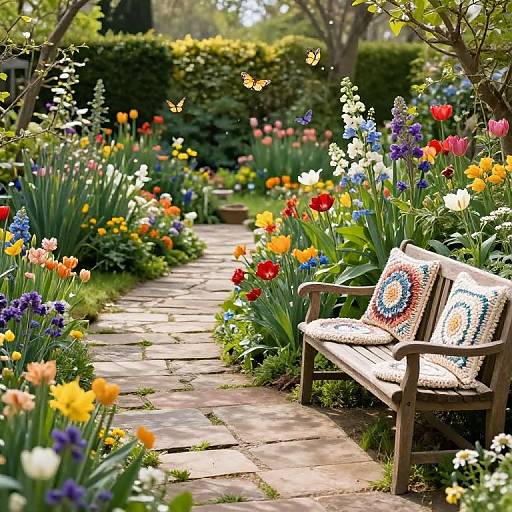 Serene Spring Garden with Vibrant Blooms