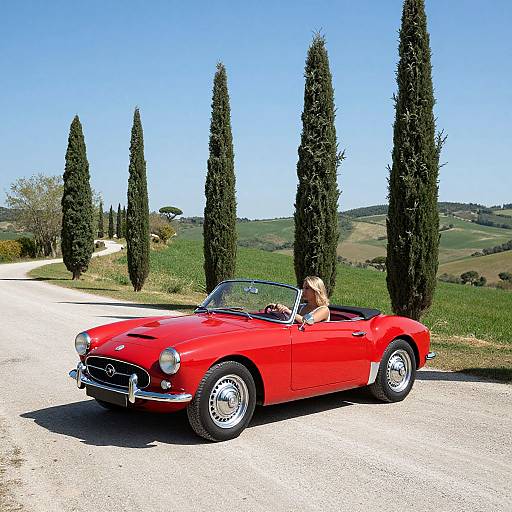Blonde Woman Driving Vintage Convertible