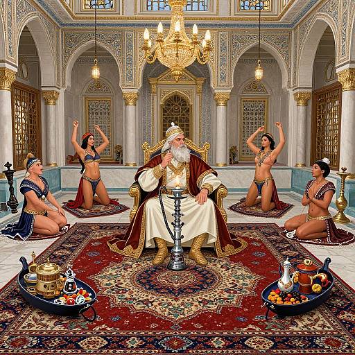 Suleiman Smoking Hookah in Palace