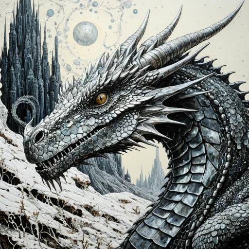 Futuristic Silver Dragon with Intricate Details