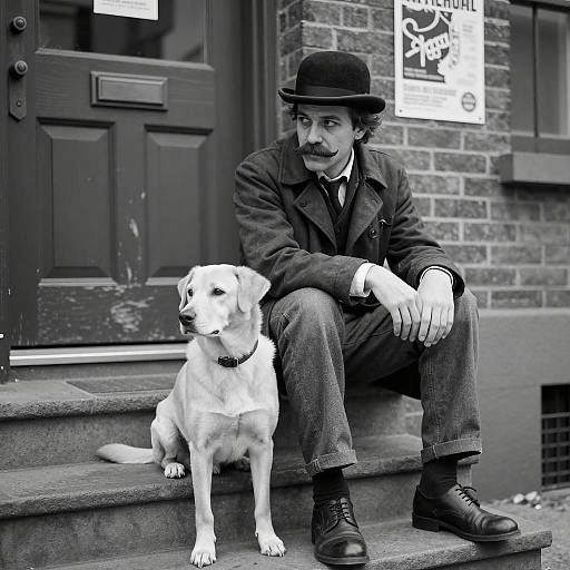 Vintage Portrait of Man and Dog