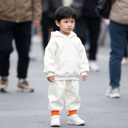 Young Boy in White and Orange Outfit