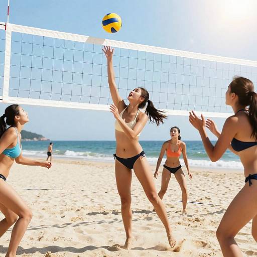 Energetic Asian Girls Beach Volleyball