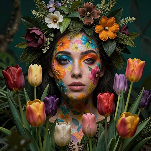 Hyper-Realistic Floral Face Jungle
