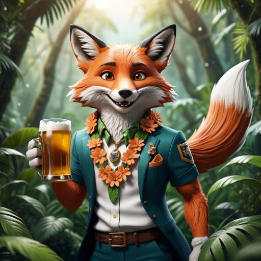 Playful Anthropomorphic Fox in Jungle