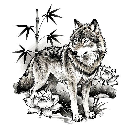Majestic Chinese Wolf Tattoo Design