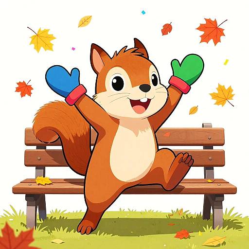 Joyful Cartoon Squirrel in Autumn
