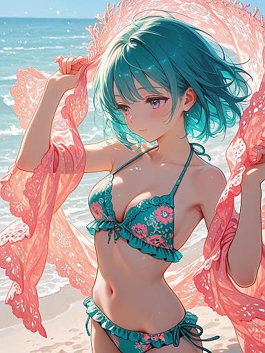 Girl in Crochet Bikini with Beach Shawl