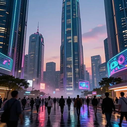 Cyberpunk Futuristic Cityscape at Dusk