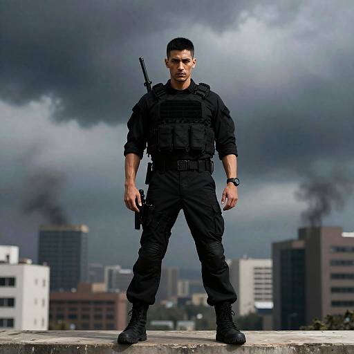Dramatic Urban Soldier in Tactical Gear
