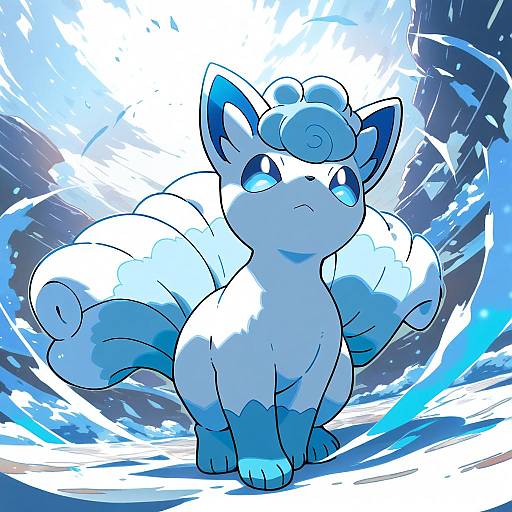 Illustration of Alolan vulpix, pokemon in the style of Fuwa daisuke