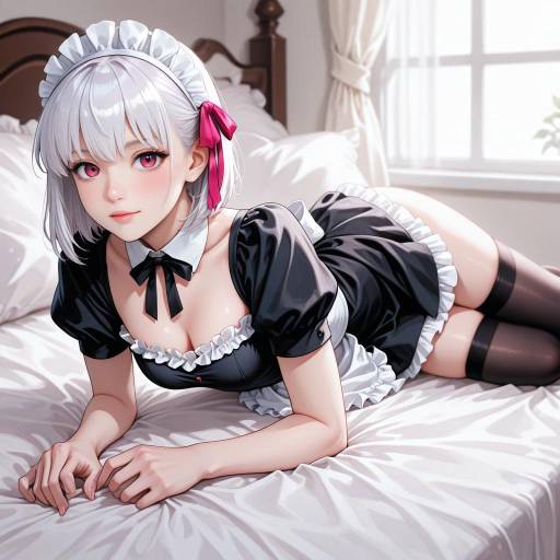 Elegant Maid in Black Dress and Thigh Highs