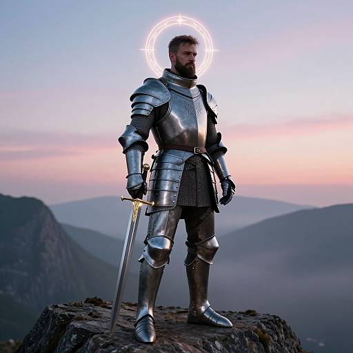 Bearded Knight on Misty Cliff