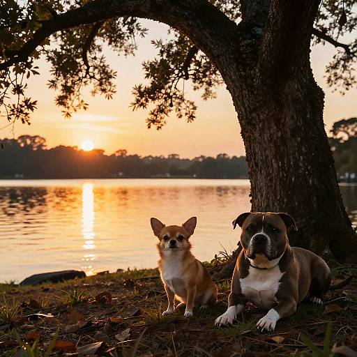 Chihuahua and Pitbull Relaxing at Sunset