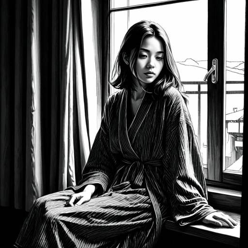 Monochrome Manga Style Woman by Window