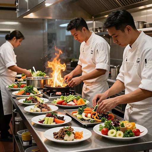 Busy Modern Restaurant Kitchen Scene