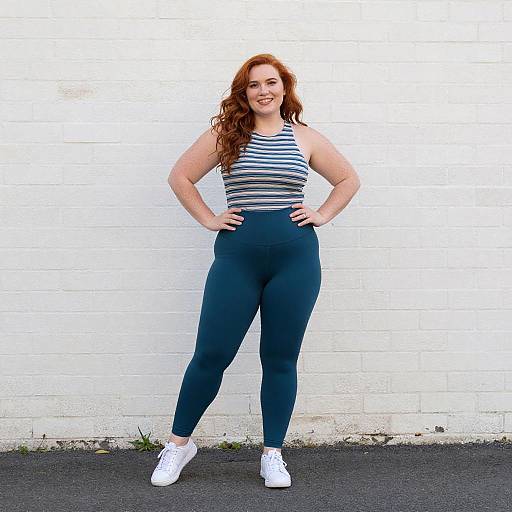 Confident Curvy Woman in Teal Leggings
