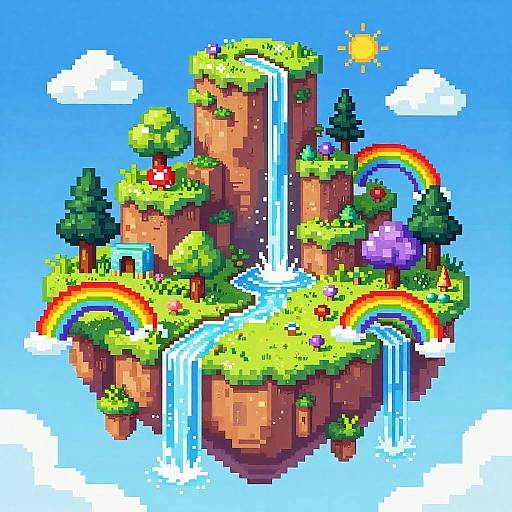 Whimsical Floating Island Pixel Art