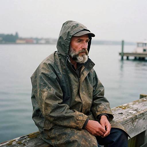 Melancholic Fisherman on Weathered Dock