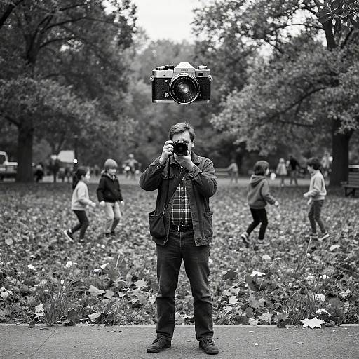Vintage Camera Flight Over Autumn Park
