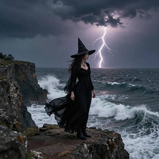 Witch on a Stormy Cliffside