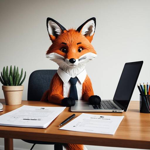 Cartoon Fox Working at Office Desk