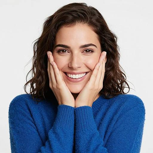 Joyful Woman in Blue Sweater