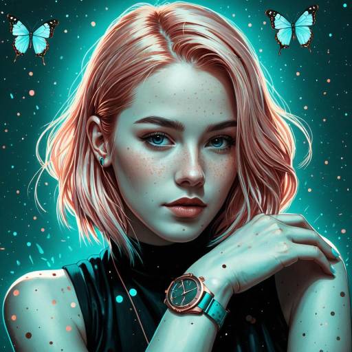 Cyberpunk Girl with Rose Gold Hair and Neon Butterflies