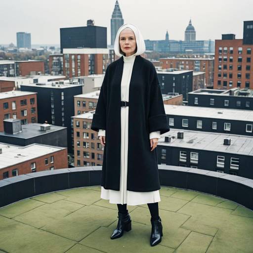 Woman in Nun Outfit on Urban Rooftop